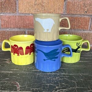 Royal Alma Ironstone Colorful Animal Mugs Retro MCM Made in England Lot Of 4